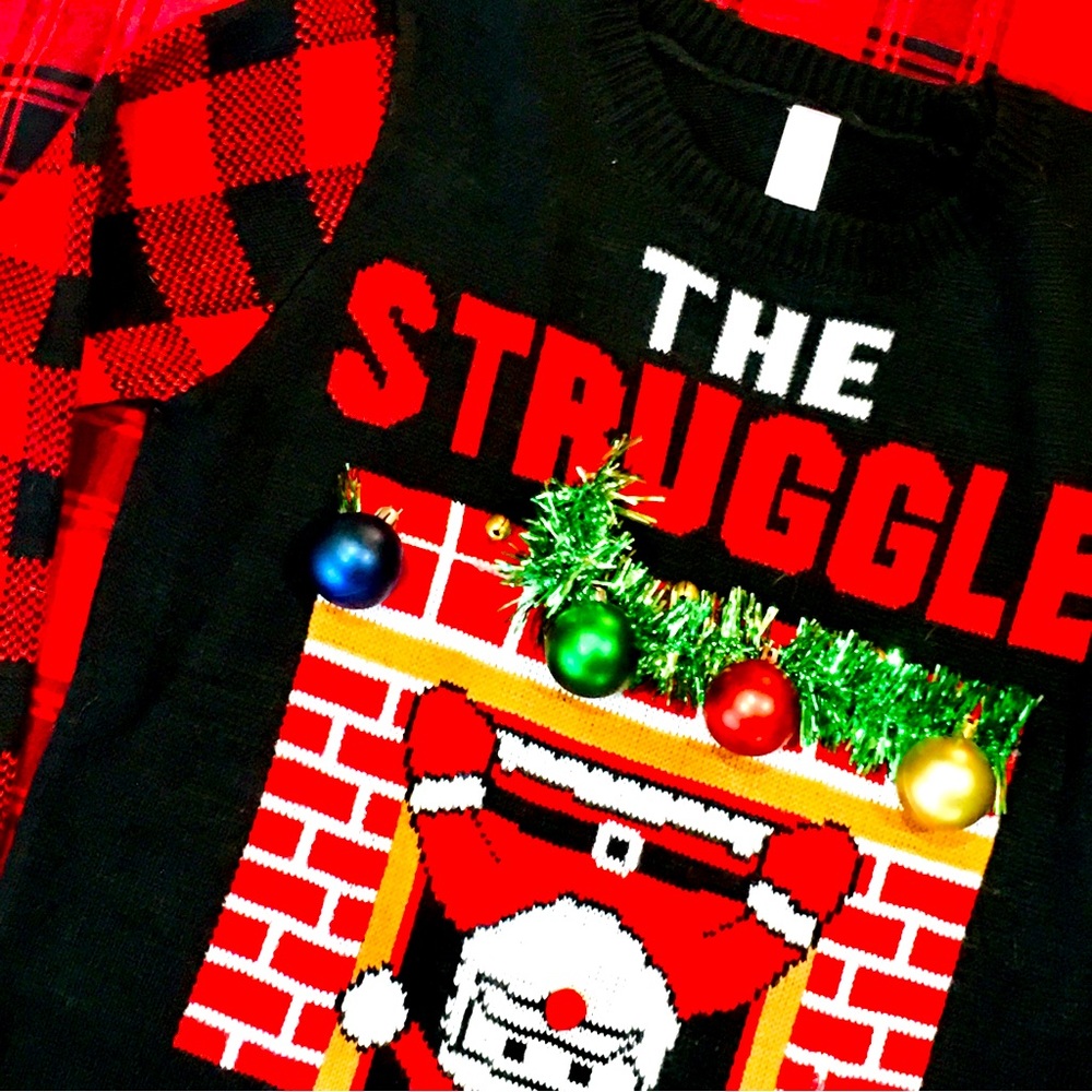 Ugly Christmas sweater Santa winter holiday party top - struggle is real…